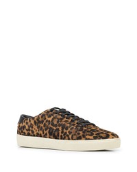 braune Wildleder niedrige Sneakers mit Leopardenmuster von Saint Laurent