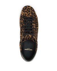 braune Wildleder niedrige Sneakers mit Leopardenmuster von Saint Laurent
