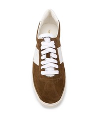 braune Wildleder niedrige Sneakers von Tom Ford