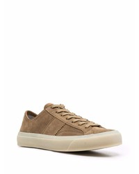 braune Wildleder niedrige Sneakers von Tom Ford