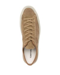 braune Wildleder niedrige Sneakers von Tom Ford