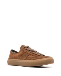 braune Wildleder niedrige Sneakers von Tom Ford