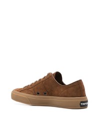 braune Wildleder niedrige Sneakers von Tom Ford