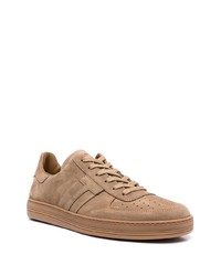 braune Wildleder niedrige Sneakers von Tom Ford