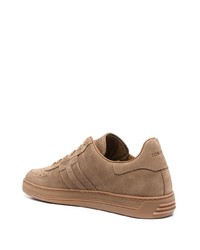 braune Wildleder niedrige Sneakers von Tom Ford