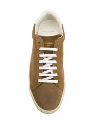 braune Wildleder niedrige Sneakers von Saint Laurent