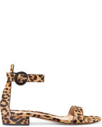 braune Wildleder Sandaletten mit Leopardenmuster von Gianvito Rossi