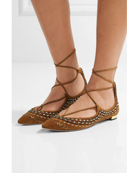 braune Wildleder Slipper von Aquazzura