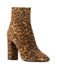 braune Wildleder Stiefeletten mit Leopardenmuster von Saint Laurent