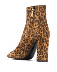 braune Wildleder Stiefeletten mit Leopardenmuster von Saint Laurent