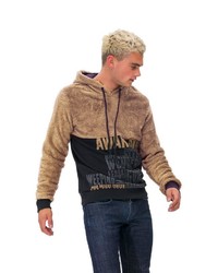 brauner bedruckter Fleece-Pullover mit einem Kapuze von Tom Barron