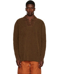 brauner bedruckter Polo Pullover