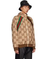 brauner bedruckter Pullover mit einem Kapuze von Gucci