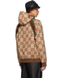 brauner bedruckter Pullover mit einem Kapuze von Gucci