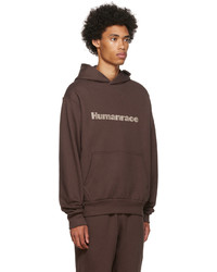 brauner bedruckter Pullover mit einem Kapuze von adidas x Humanrace by Pharrell Williams