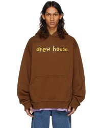 brauner bedruckter Pullover mit einem Kapuze von drew house