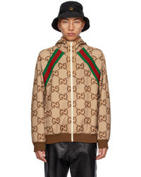 brauner bedruckter Pullover mit einem Kapuze von Gucci