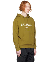 brauner bedruckter Pullover mit einem Kapuze von Balmain