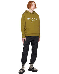 brauner bedruckter Pullover mit einem Kapuze von Balmain