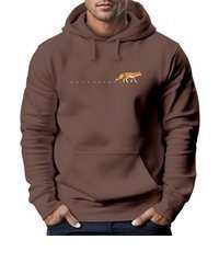 brauner bedruckter Pullover mit einem Kapuze von Neverless