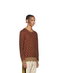 brauner bedruckter Pullover mit einem Rundhalsausschnitt von Gucci