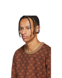 brauner bedruckter Pullover mit einem Rundhalsausschnitt von Gucci