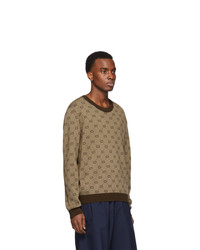 brauner bedruckter Pullover mit einem Rundhalsausschnitt von Gucci