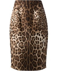 brauner Bleistiftrock mit Leopardenmuster von Dolce & Gabbana