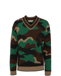 brauner Camouflage Pullover mit einem Rundhalsausschnitt von Burberry