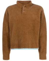 brauner Fleece-Polo Pullover