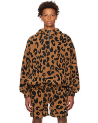 brauner Fleece-Pullover mit einem Kapuze mit Leopardenmuster von Stolen Girlfriends Club