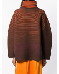 brauner horizontal gestreifter Oversize Pullover von Issey Miyake