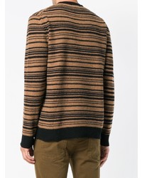 brauner horizontal gestreifter Pullover mit einem Rundhalsausschnitt von Mauro Grifoni
