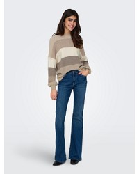 brauner horizontal gestreifter Pullover von Only