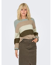 brauner horizontal gestreifter Pullover von Only