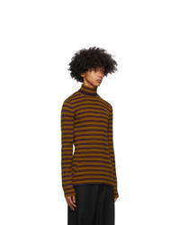 brauner horizontal gestreifter Rollkragenpullover von Dries Van Noten