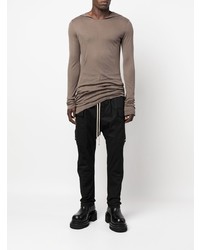 brauner Kurzarmpullover mit einem Kapuze von Rick Owens