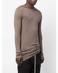 brauner Kurzarmpullover mit einem Kapuze von Rick Owens