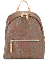 brauner Leder Rucksack mit Paisley-Muster