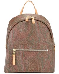 brauner Leder Rucksack mit Paisley-Muster von Etro