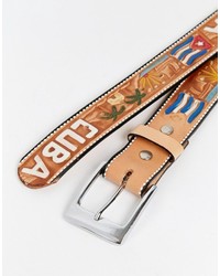 brauner Ledergürtel mit geometrischem Muster von Reclaimed Vintage