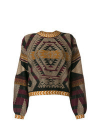 brauner Oversize Pullover mit geometrischem Muster