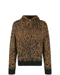 brauner Pullover mit einem Kapuze mit Leopardenmuster von Laneus
