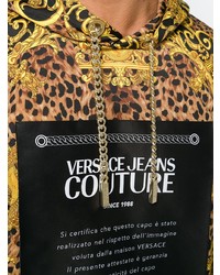 brauner Pullover mit einem Kapuze mit Leopardenmuster von VERSACE JEANS COUTURE