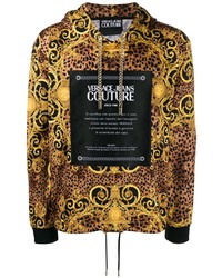 brauner Pullover mit einem Kapuze mit Leopardenmuster von VERSACE JEANS COUTURE