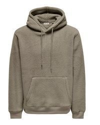 brauner Pullover mit einem Kapuze von ONLY & SONS