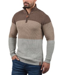 brauner Pullover mit einem Reißverschluss am Kragen von Solid