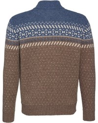 brauner Pullover mit einem Reißverschluß mit Norwegermuster von Highmoor