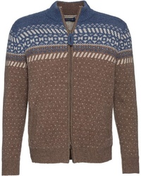 brauner Pullover mit einem Reißverschluß mit Norwegermuster von Highmoor