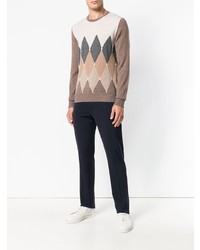 brauner Pullover mit einem Rundhalsausschnitt mit Argyle-Muster von Ballantyne